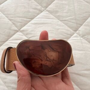 Gorgeous Italian made leather belt tortoise buckle in great condition.